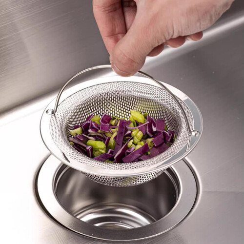 Passoire d'évier de cuisine en acier inoxydable avec poignée (2 pièces) 1