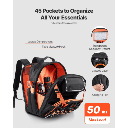 Sac à dos d'électricien robuste à 45 poches 2