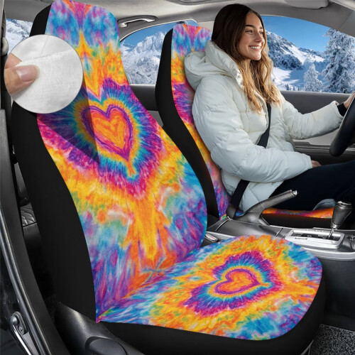 Καλύμματα καθισμάτων αυτοκινήτου Tie-Dye σε σχήμα καρδιάς, μπροστινά καθίσματα, 2 2