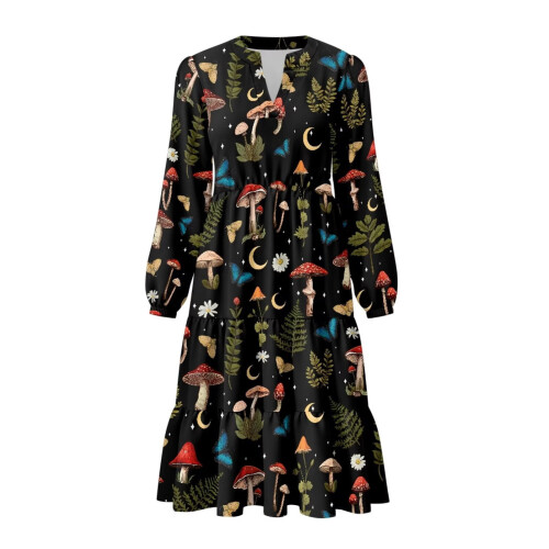 Damen-Midikleid mit elastischem Bund und Taschen im Retro-Stil 1