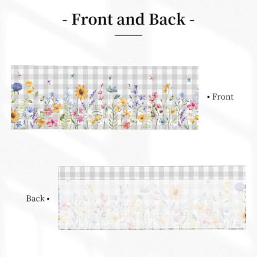 Vårblommig fönsterkappa 132x43 cm grå buffelpläd 1