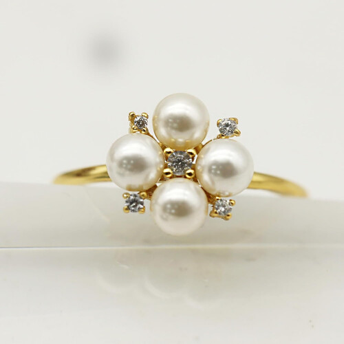 Sterling Silver Pearl Flower Ring for Women, CZ, Shell 1