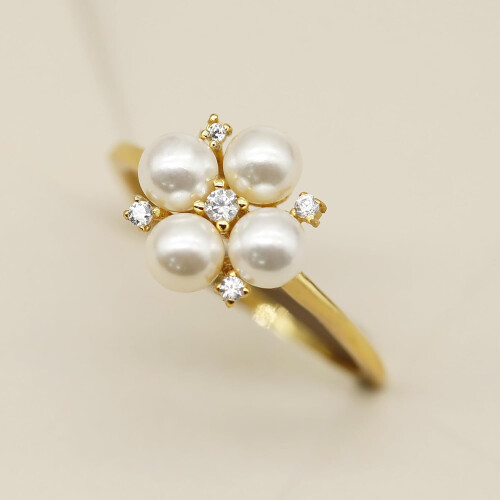 Sterling Silver Pearl Flower Ring for Women, CZ, Shell 2