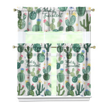 Green Cactus Kitchen Curtain Valance Set 36 inch