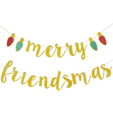 Goldenes „Merry Friendsmas“-Banner, Weihnachtsdekoration
