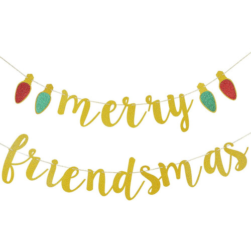 Guld Merry Friendsmas Banner Juldekoration