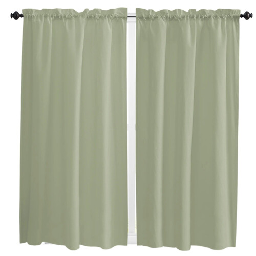 Sage Green Curtain Rod Pocket Curtains Small Half Drapes