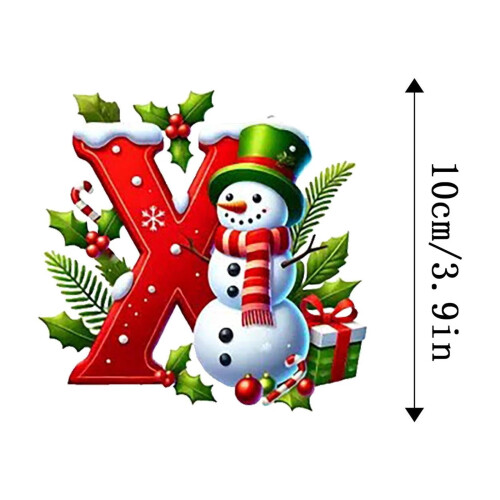 Red Initial Christmas Ornament Acrylic Snowman with Green 2