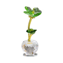 Four Leaf Crystal Flower Ornament Green for Desk Countertop