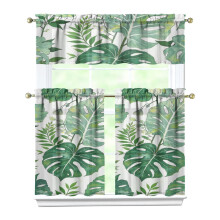 Green Tropical Leaf Kitchen Curtain Valance Set 36 inch