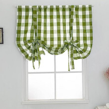 Buffalo Check Tie-Up Curtains Green White Farmhouse Thermal
