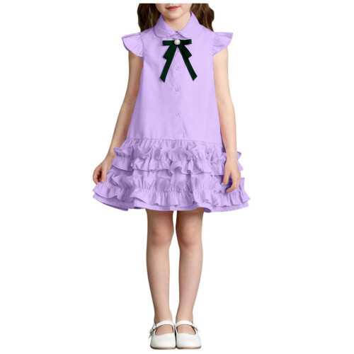 Mädchenkleid, kurzärmelig, geknöpft, akademischer Stil 1
