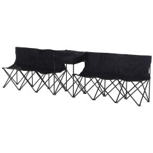 6 Seat Folding Sports Bench Portable Sports Team Bench Spectator Chair with Cooler Bag and Carrying Bag for Outdoor Picnic Camping - Black