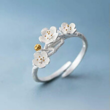 925 Silver Plated Plum Blossom Flower Ring for Women
