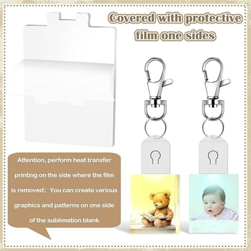 10 Pcs LED Sublimation Blank Keychain Acrylic Lighted Transfer Rectangular DIY Keychain 2