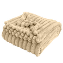 Fuzzy Ribbed Throw Blanket Beige 27.5 x 39.3 in