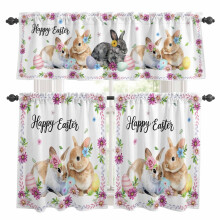 Easter Kitchen Curtains Set Pink Daisy Blue Flower Yellow