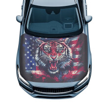 Stretch Polyester Hood Cover Tiger American Flag Design 1