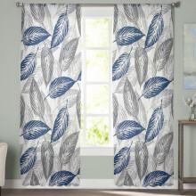 Sheer Curtains Abstract Blue Grey Leaves White 52x96 in