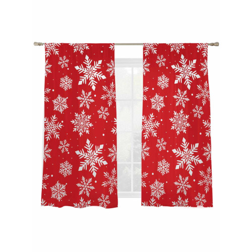 Snowflake Sheer Curtains Red White 52x72 in Light Filtering