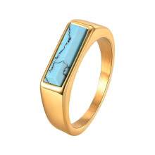 Stainless Steel Blue Turquoise Ring Gold Size 8