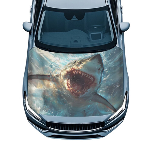 Shark Print Hood Cover Polyester Waterproof Stretchable 1pc