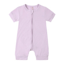 Baby Rompers Solid Color Front Zipper Short Sleeve Jumpsuit