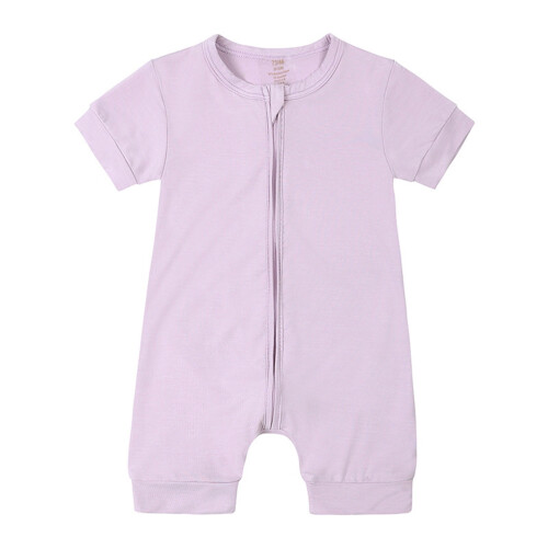 Baby Rompers Solid Color Front Zipper Short Sleeve Jumpsuit