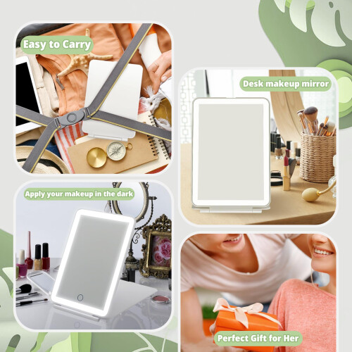 LED Makeup Mirror Portable Folding Desktop Tri-Color Light 1