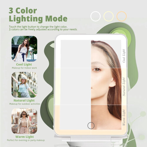 LED Makeup Mirror Portable Folding Desktop Tri-Color Light 2