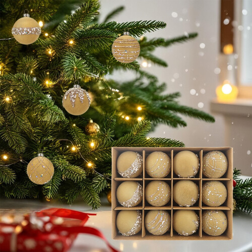 Velvet Christmas Balls Set Coffee 12 PCS 1