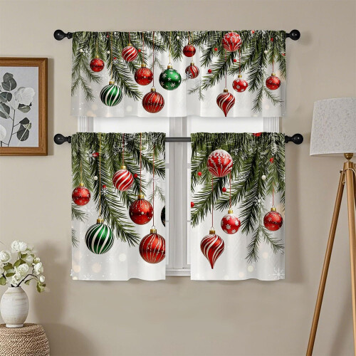 Christmas Kitchen Curtains White Branches Balls Theme 1