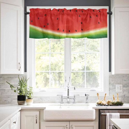 Watermelon Kitchen Curtains Set with Valance 24 inch Red 2