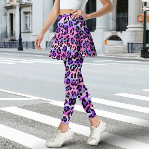 Women's Leopard Print Skort Leggings Polyester Spandex 1 pc 1