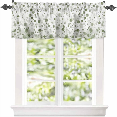 Sage Green Polka Dot Kitchen Valance Rod Pocket 1