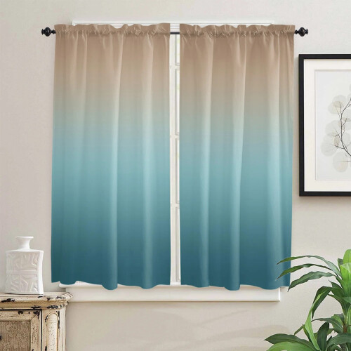 Teal Brown Gradient Curtains for Cabinet Doors and Windows 2