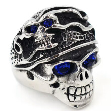 Men's Stainless Steel Skull Ring with CZ Stones Size 7-14