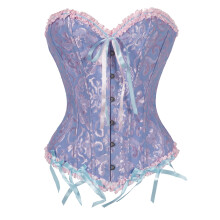 Women's Floral Black Lace Trim Corset Waist Cincher Plus