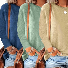Women's Plus Size Long Sleeve Crew Neck T-Shirts Blue Green