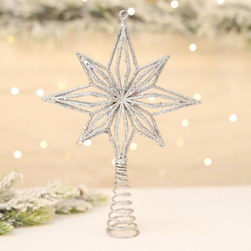DAMAI Octagonal Christmas Tree Topper 8.6 inch Silver 2