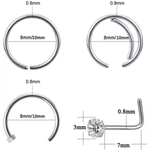 Stainless Steel Hoop Nose Ring Set 18 pcs 2