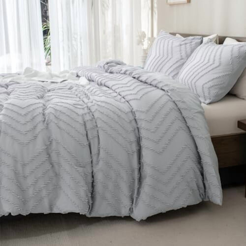 Silver Grey Comforter Set Queen 3-Piece Polyester 2