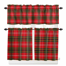 Buffalo Plaid Kitchen Curtains Set Retro Green Red Grid Rod