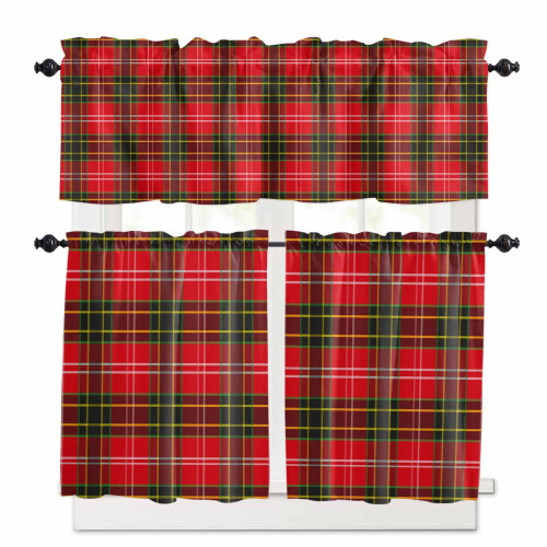 Buffalo Plaid Kitchen Curtains Set Retro Green Red Grid Rod