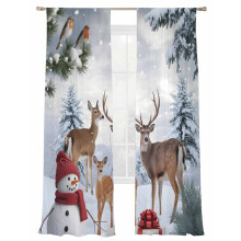 Sheer Christmas Curtains 52x84 Inch Red Snow Scene Voile