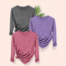 Women's Plus Size Long Sleeve Crew Neck T-Shirts Gray
