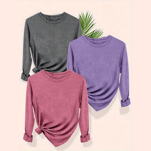 Women's Plus Size Long Sleeve Crew Neck T-Shirts Gray