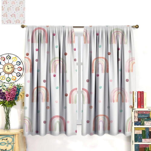 Boho Rainbow Curtains 84x84in Pink Blue Polka Dot 2
