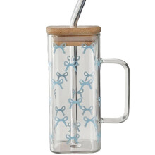 Verre de Noël 385 ml avec couvercle et paille décorée d'un nœud