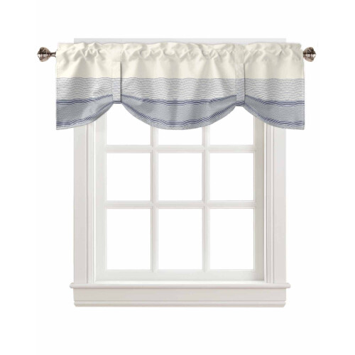 Blue and White Striped Tie-Up Valance Rod Pocket Adjustable